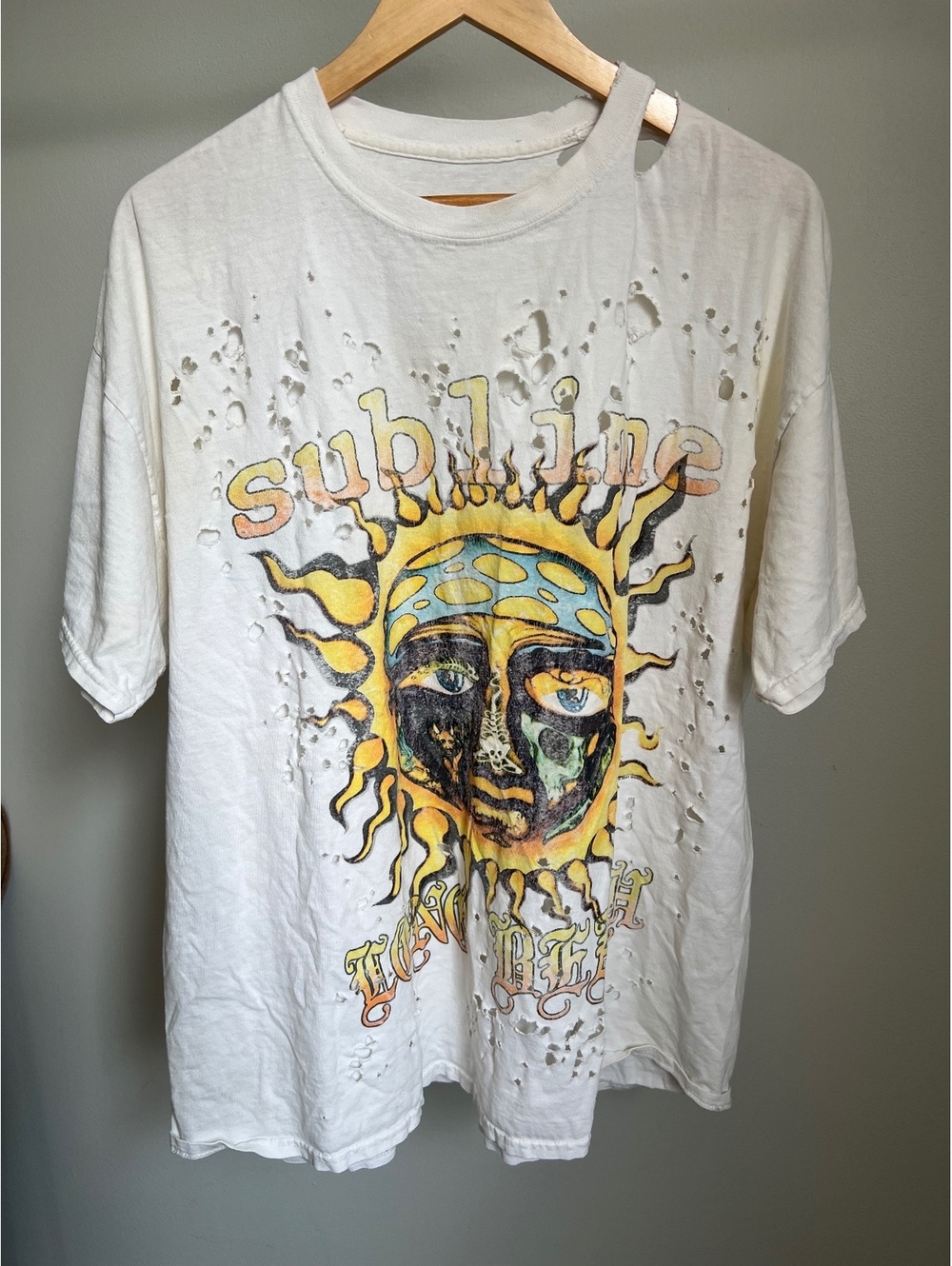 Sublime Long Beach Graphic T Shirt S/M Distressed Cutout White Band Tee